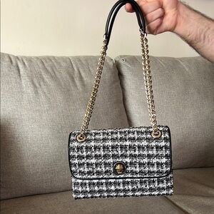 Kate Spade Black and White Shoulder Bag with Chain Strap